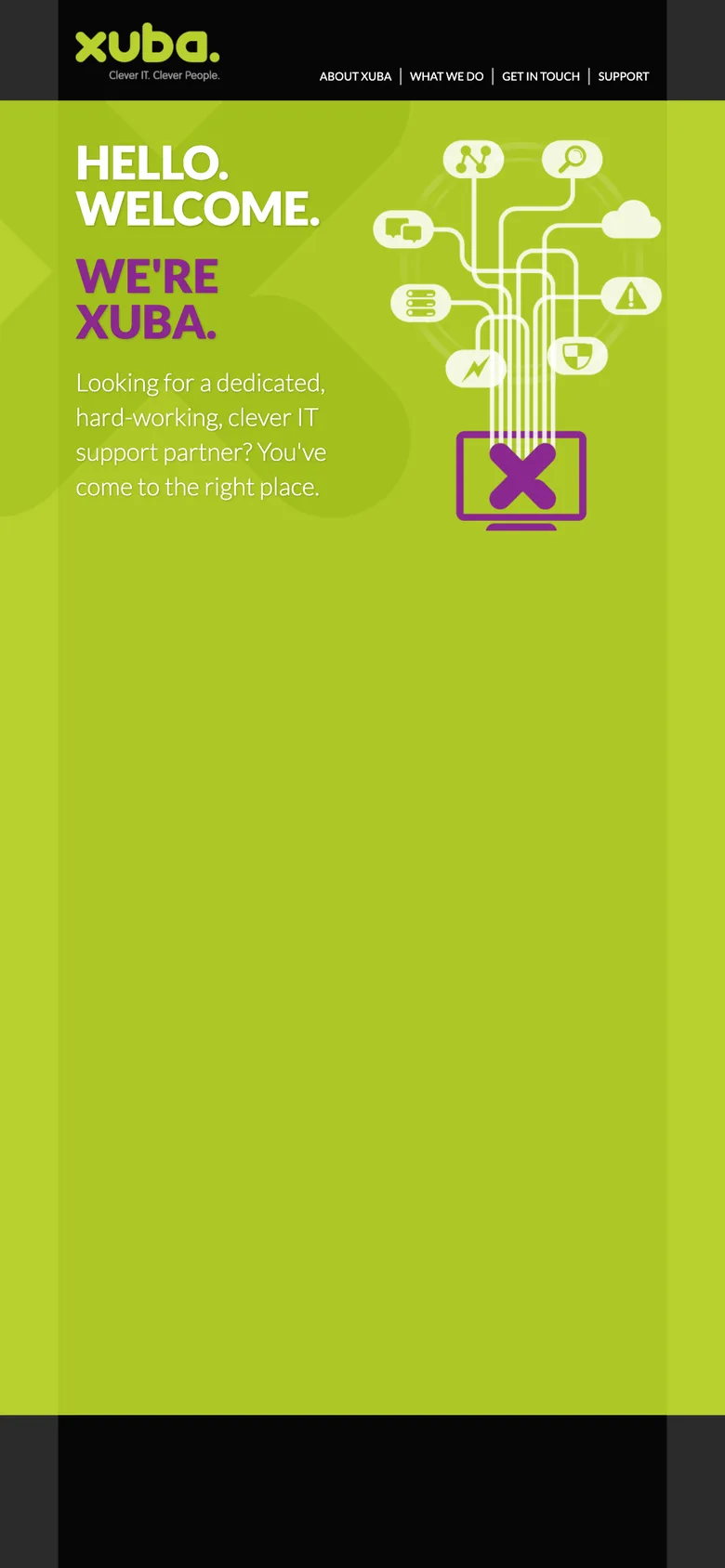 The old Xuba home page on a phone: the whole desktop page shrunk into the top of the screen, with text too small to read.